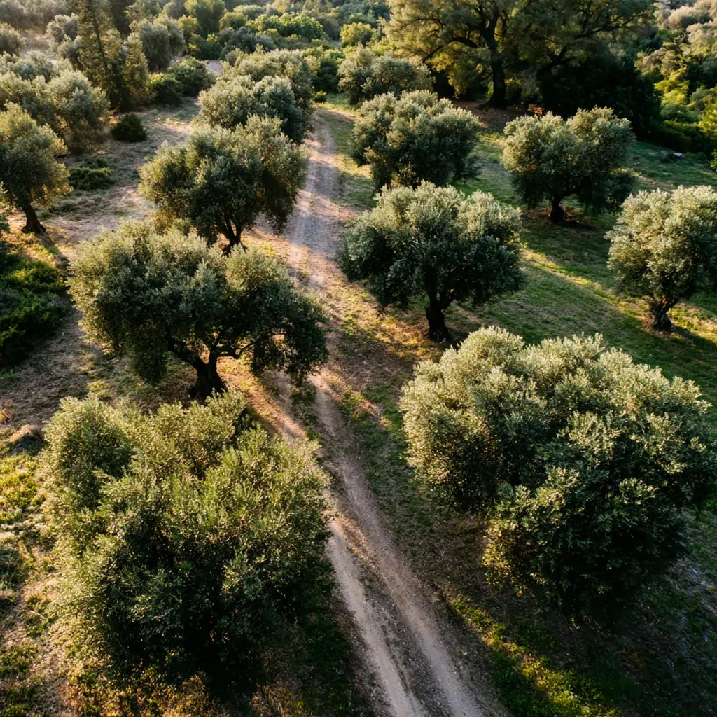 Aerial view of an olive grove