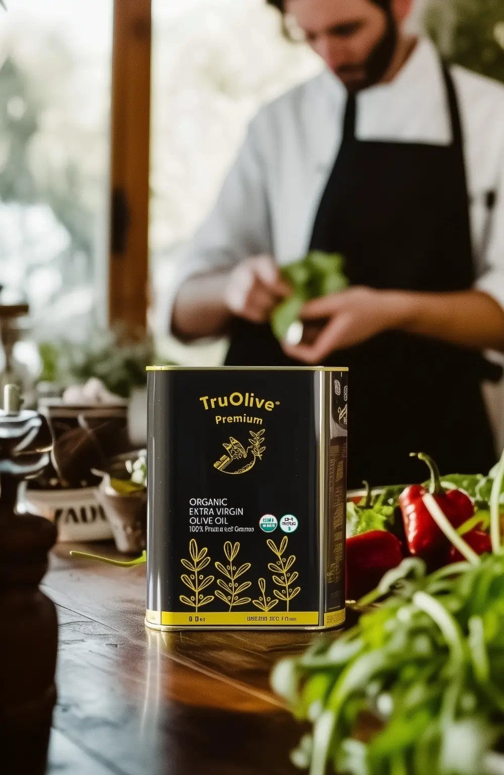 Chef preparing olive oil